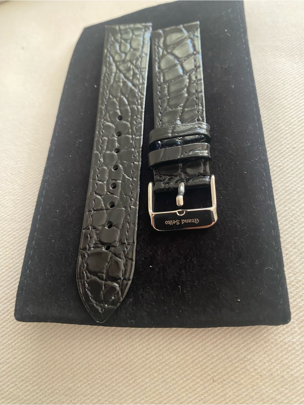 Black Croc-Embossed Leather Watch Strap - Grand Seiko Buckle Vintage Anti-Allerg